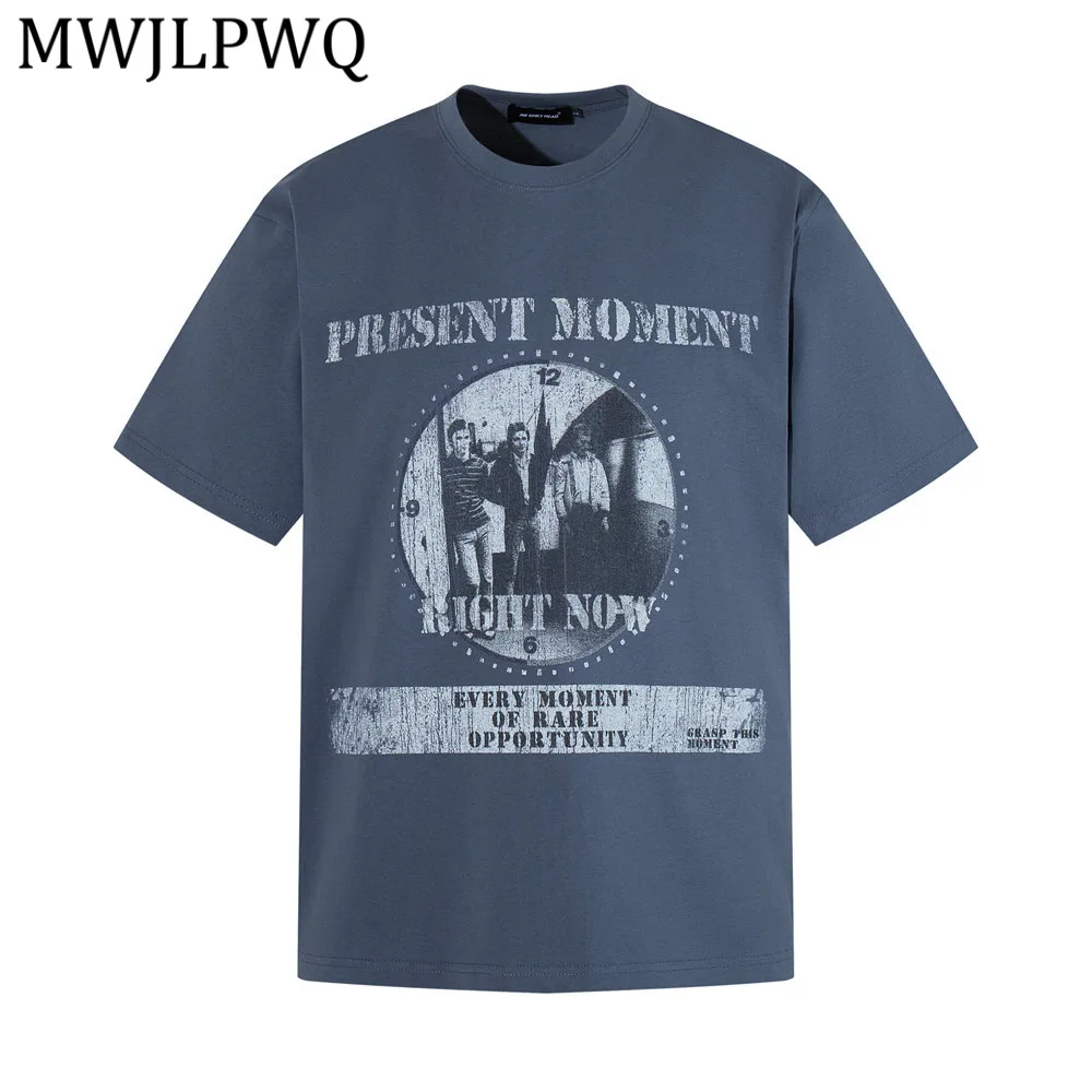 

MWJLPWQ Хлопковая футболка с короткими рукавами и принтом в уличном стиле, мужская летняя модная повседневная футболка с круглым воротником в стиле ретро, 14069