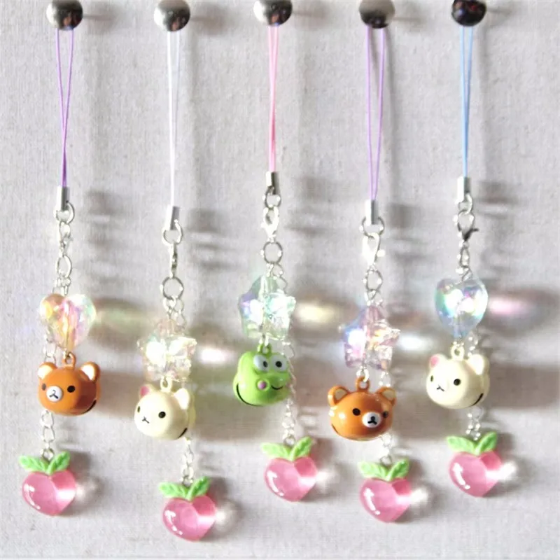 New Kawaii Peach Bell Phone Charm Creativity Keychain Accessories Frog Bear Phone Chain Star  Peach Heart-shaped Phone Pendant