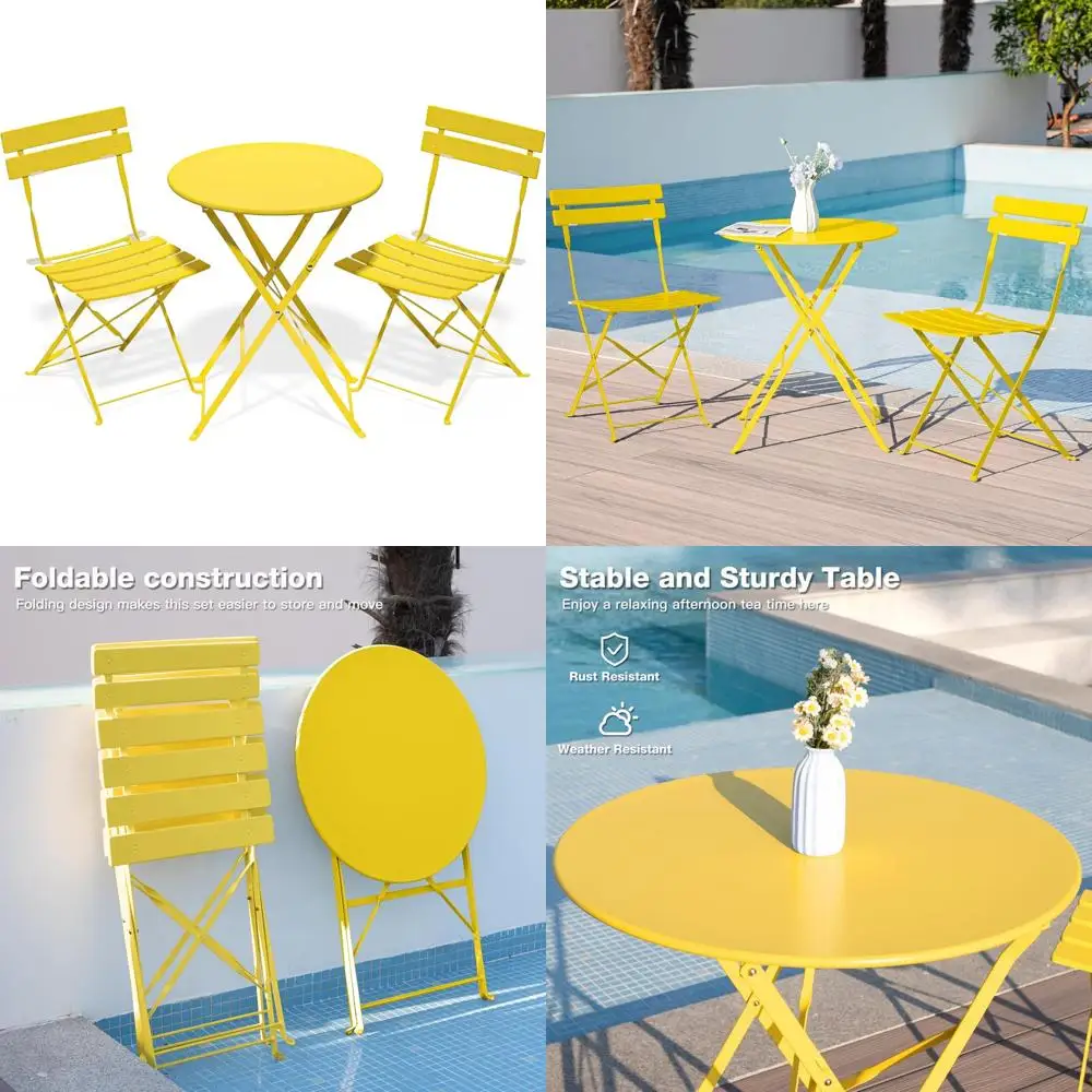 

Набор складных мебели для патио на открытом воздухе со столом и стульями для сада, балкона и у бассейна желтого цвета