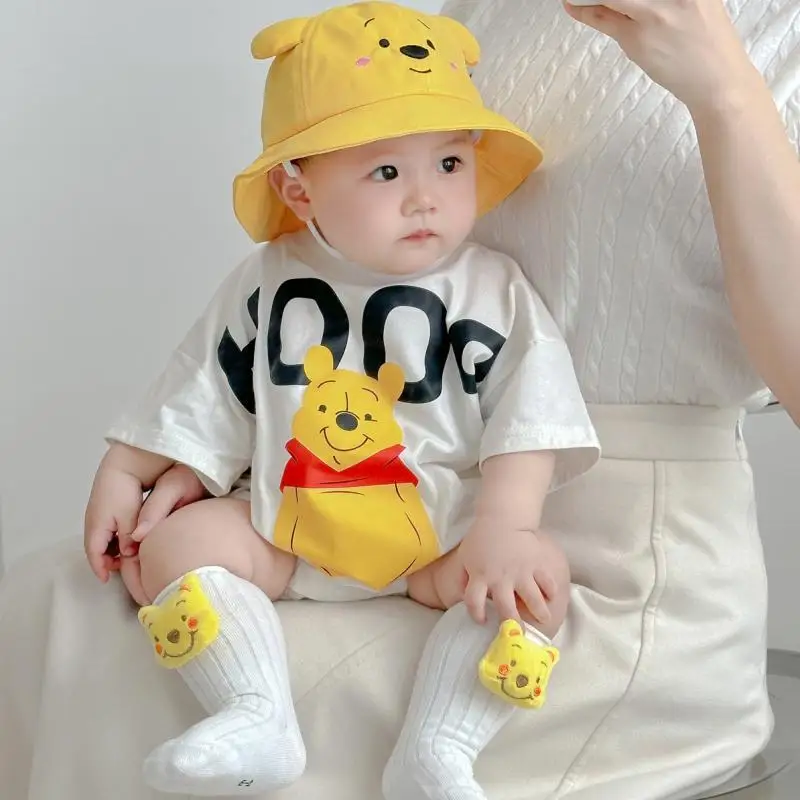 Disney Mickey Duck Pooh Cartoon Girl Boy Triangle Bag Fart Clothes Summer Soft Cotton A-Standard Baby Clothes Crawl Clothes Set