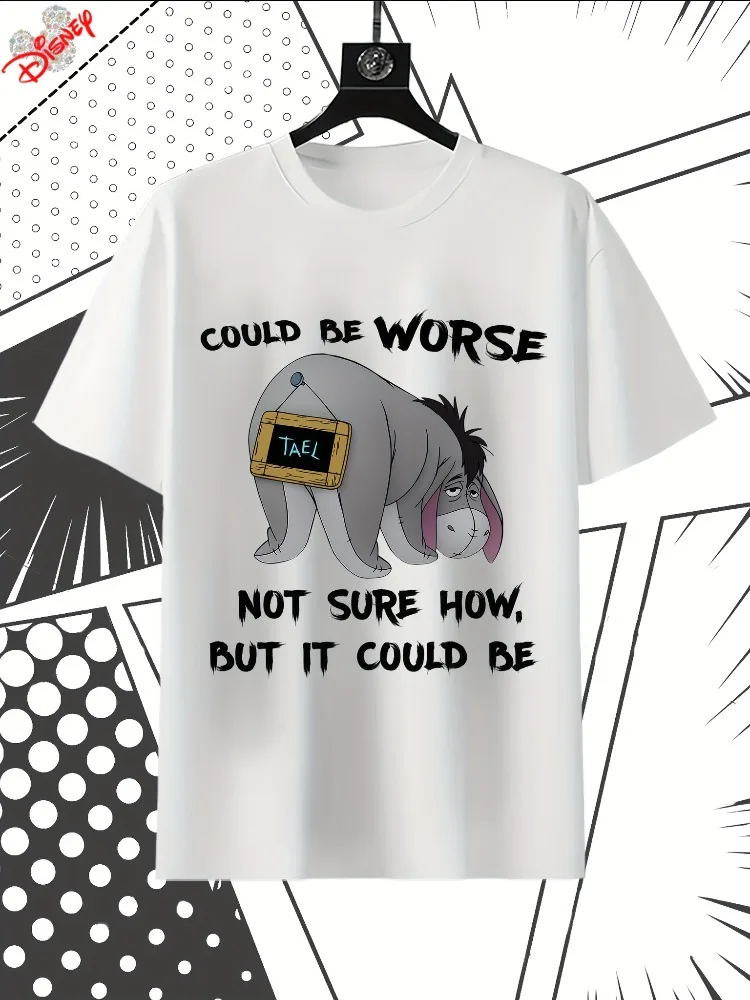 تي شيرت نسائي مطبوع عليه Disney Eeyore كاجوال بأكمام قصيرة يتميز عبارة "يمكن أن يكون أسوأًا ولا تأكد منه كيف يمكن أن يكون ذلك" #1