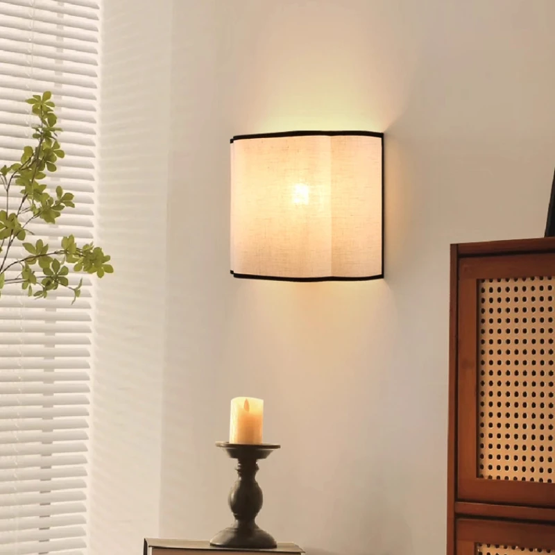

French Vintage Wall Lamp Creative Linen Bedroom Bedside Lamps for living room Background Wall Hallway Aisle Lights