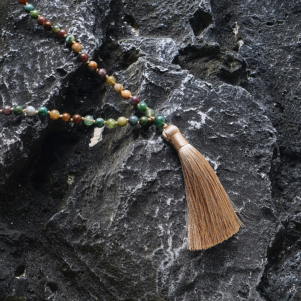 Indische Onyx-Knoten-Halskette, 108 Mala-Perlen-Meditation, Yoga-Gebetsschmuck, 6 mm – Detail 5