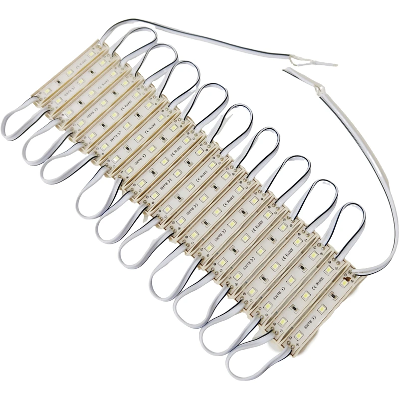 200 ชิ้น - แพ็ค 12V โมดูล LED กันน้ำ SMD 2835 3LEDs 0.72W แบบฉีดขึ้นรูป โมดูล LED ความสว่างสูง แสงสว่างพิเศษ