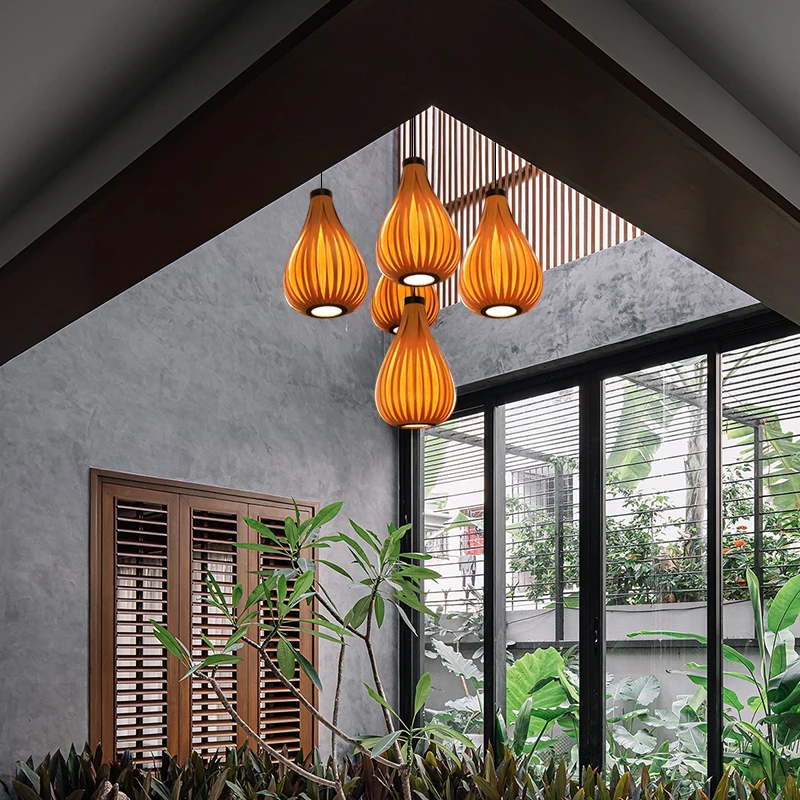 

Log wind chandelier Duplex stairwell Empty living room Thai restaurant Hotel bar Southeast Asia club Wood lamp
