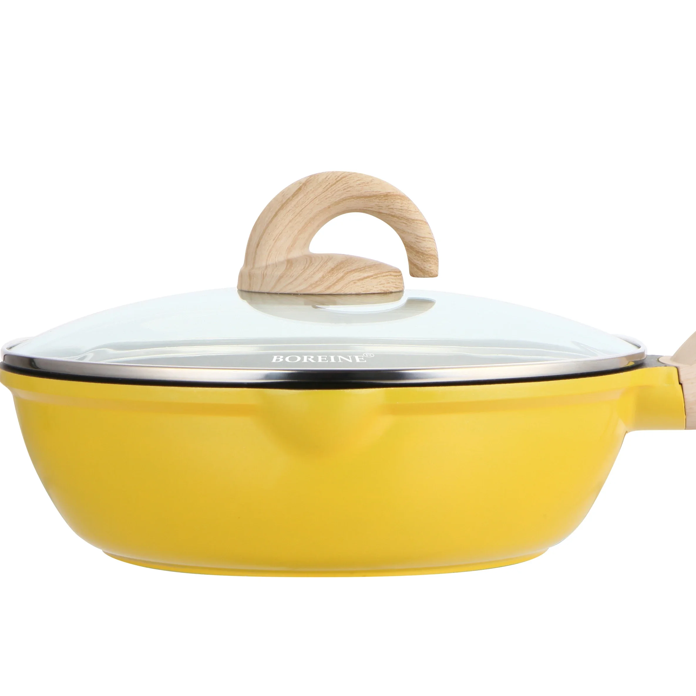 

BOREINE Kitchen non stick cookware suate pan marble deep fry pan with maka color