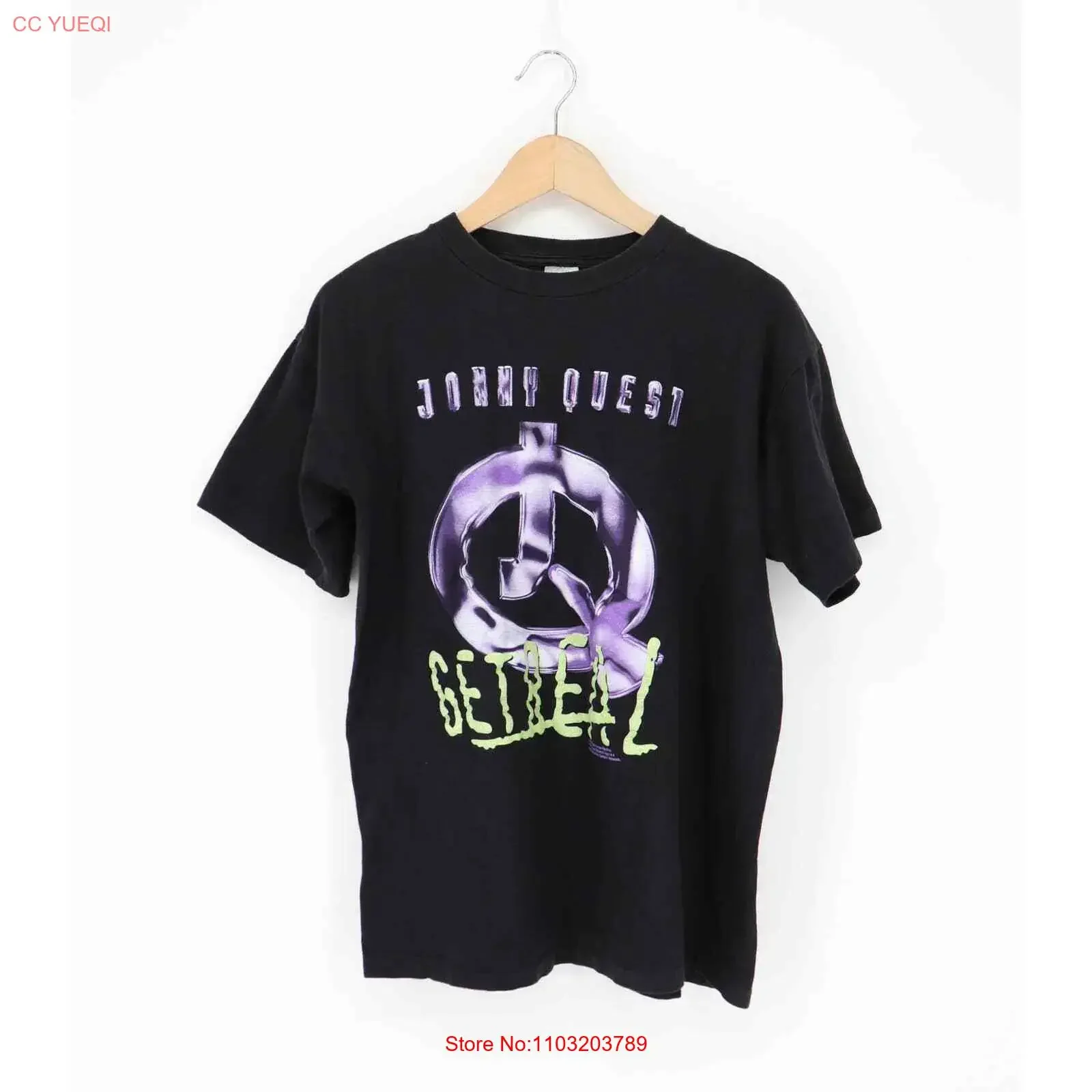 Camiseta Vintage Jonny Quest Get Real 1996 Preta XL, Lavada, Respirável, Streetwear, Macia, Estilosa, Casual, Roupa de Designer
