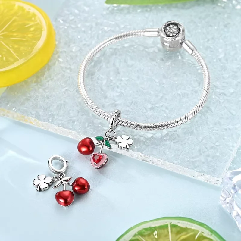 New 925 Sterling Silver Charms Beads Pendant Cherry Lemon Heart Tower Charm for Original Bracelet Pendant Woman Girl Jewelry