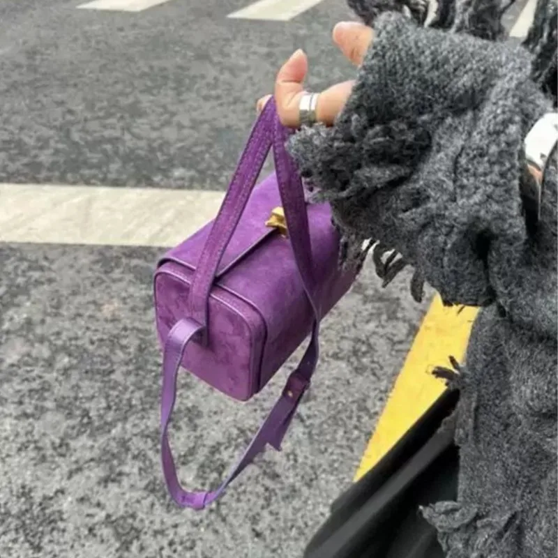 Trendy High Quality Textured Faux Suede Box Shoulder Bag French Style Chic Latch Handbag Ladies Shoulder Bag Women Y2K Aesthetic view 4