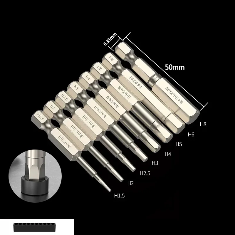 Imagem -02 - Hex Cabeça Allen Wrench Broca Grupo s2 Alloy Steel Metric Hexagonal Bit Grupo Ponta Magnética Hex Chave de Fenda Bits para Elétrica d