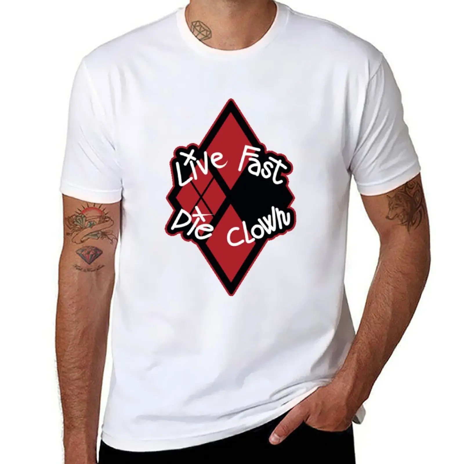 

Live Fast Die Clown Sticker T-Shirt anime tshirt black cotton t-shirt plain for man package T-Shirt