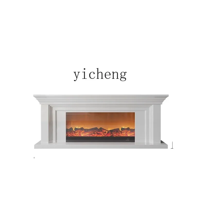

Tqh Simple Integrated Floor Solid Wood Vintage Black Fireplace TV Cabinet White Electronic Simulation Flame Heating Stove