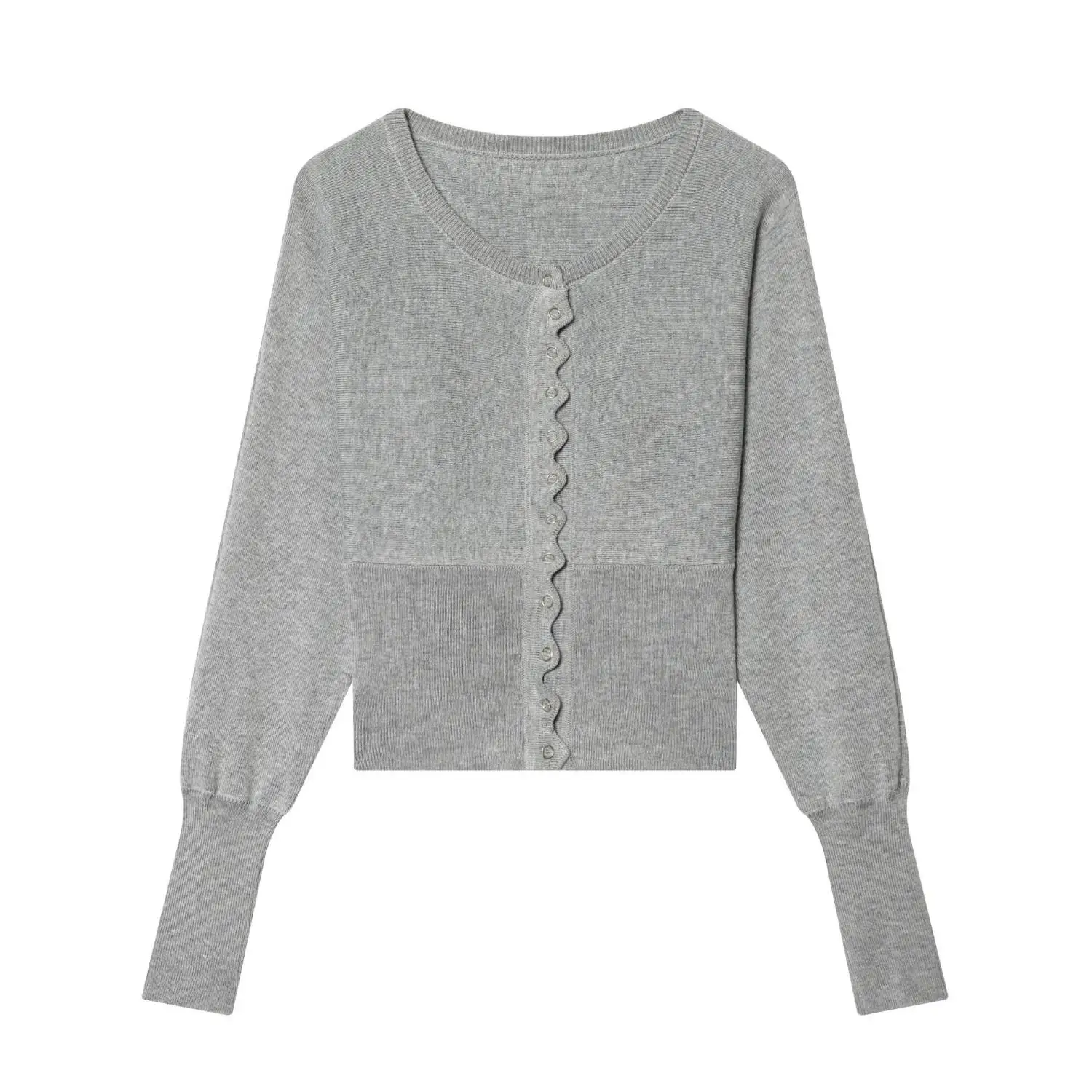 Fashionable Grey Knitted Set Women's Cross-Border Clothing Buttoned Ensemble Casual All-Match Organic Cotton Pure Color