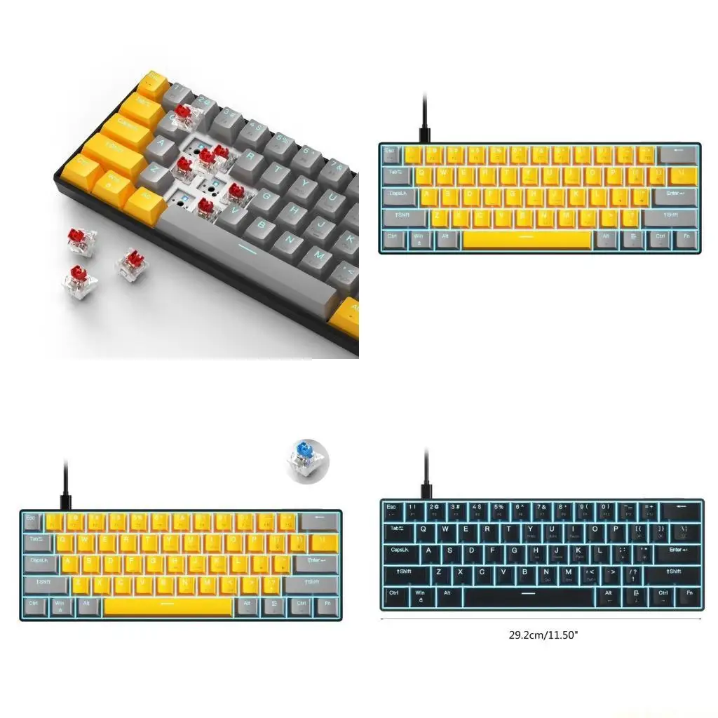K61 Green/Red Swith Mechanical Keyboard Blue Backlit Programmable HotSwap 60%