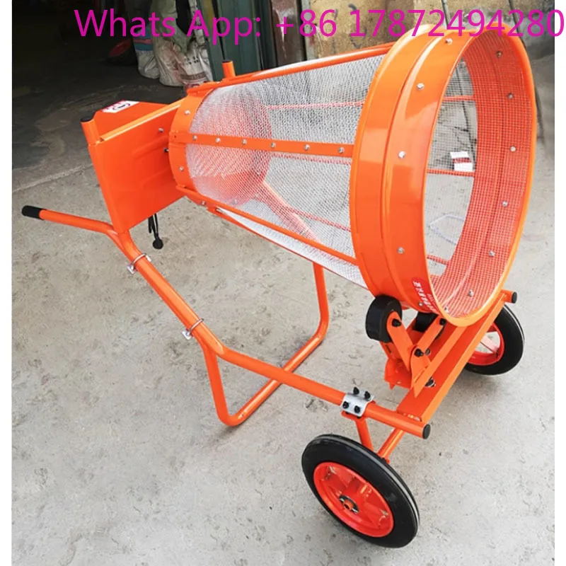 Small semi self operated push type shaftless circular drum sand screening machine, electric grain vibration screening machine