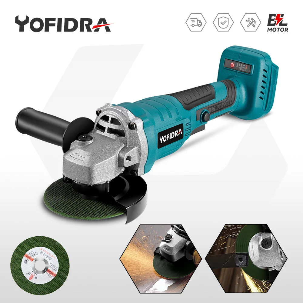 YOFIDRA 30000RPM Brushless Angle Grinder Woodworking Grinding Machine Cutting Power Tools With NO Battery For Makita 18V Battery