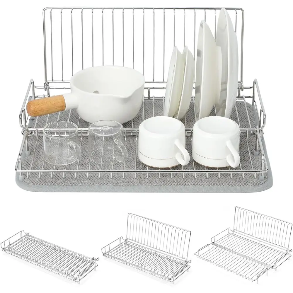 

oldable Dish Drying Rack, Small Dish Drying Rack or Narrow Kitchen Counter, Compact Dishes Drying Rack with Grey Drying Mat - Co