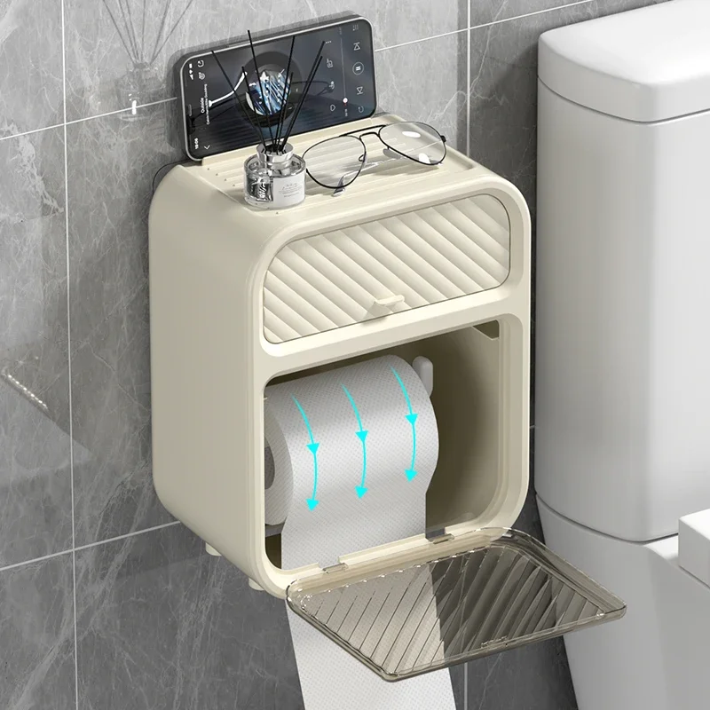 Toilet paper box Perforation-free waterproof toilet tissue box Wall mounted toilet paper roll paper storage rack