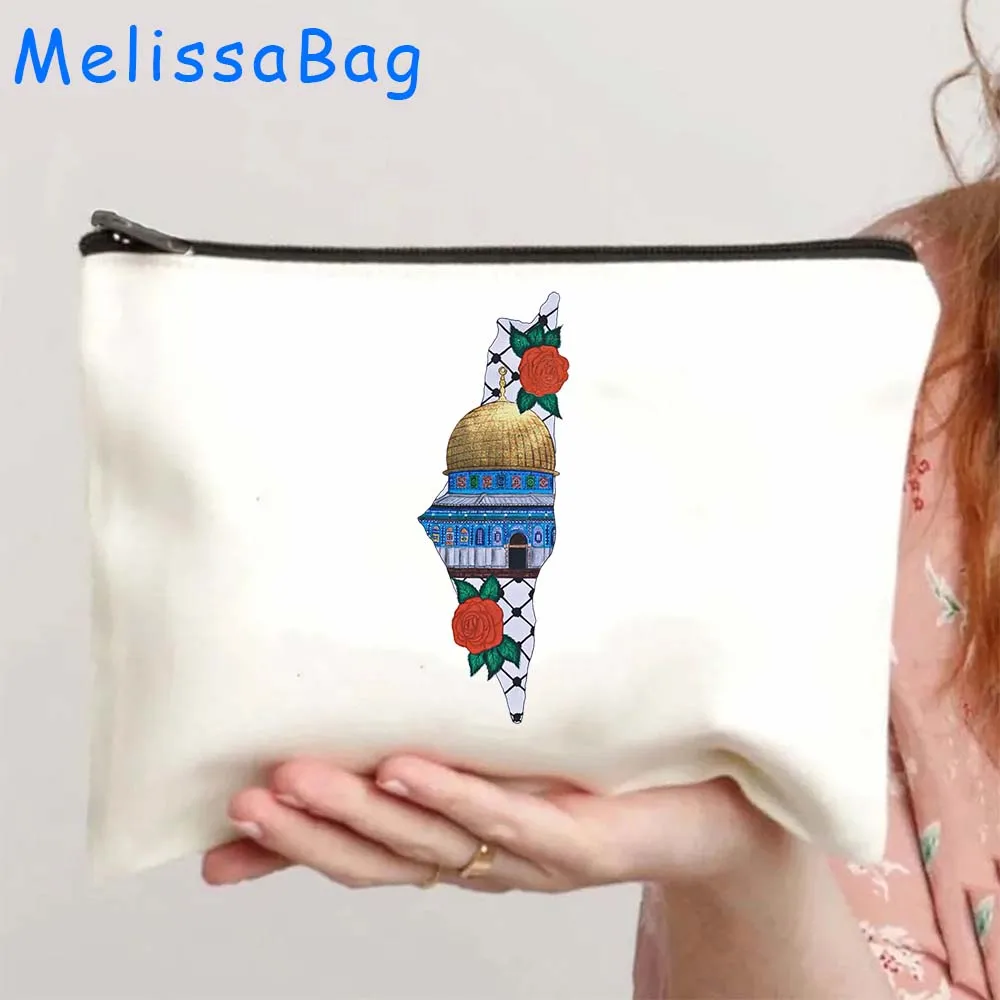 

Peace Butterfly Heart Jerusalem Dome Mosque Church Moon Star Gift Canvas Cosmetic Bag Makeup Toilet Bag Pencil Case Zipper Pouch