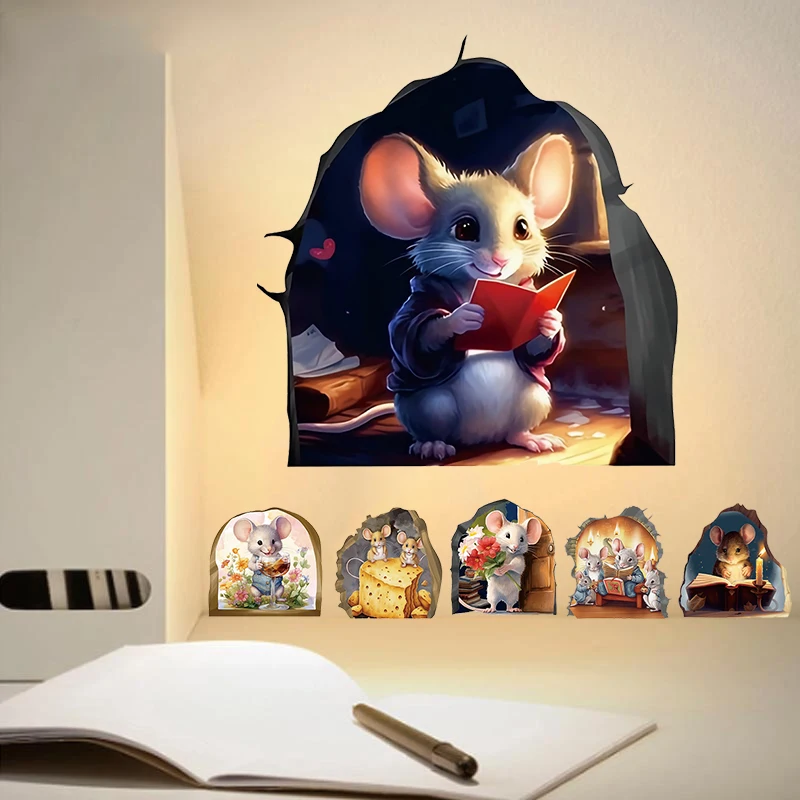 T293 # muslimatexmuslimfunny Mouse Hole Wall Stickers impermeabile Cartoon Home Decoration Living Room decalcomanie