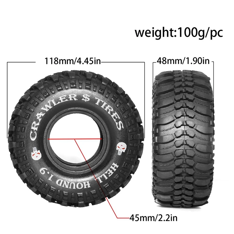 

4Pcs 1.9Inch 118mm Rubber Tires for 1/10 Rock Track Scx10 Ii 90046/90047 Yikong D90 Trx4 Trx6 Rc Car Tyre [No.68 Toy]