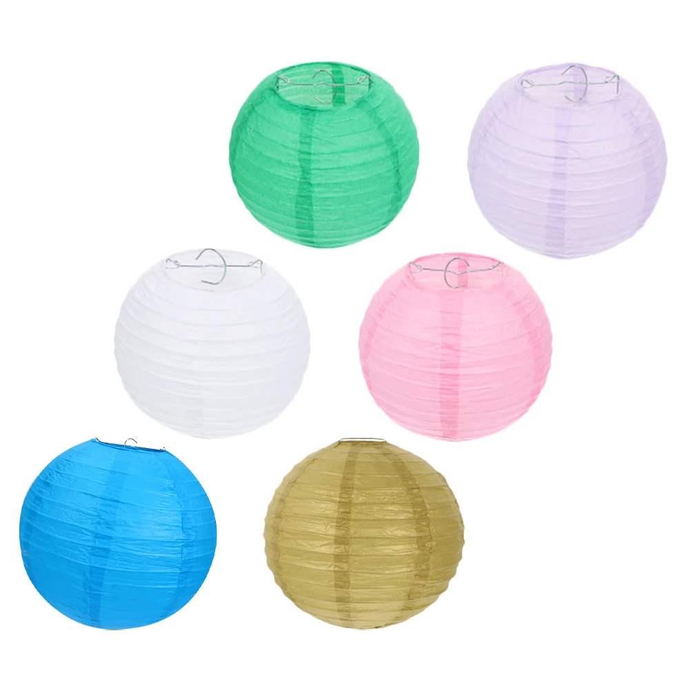 

6pcs Paper Lanterns Party Decoration Lanterns Round Decorative Hanging Ceiling Festival Party Home Iron Frame Foldable Storage