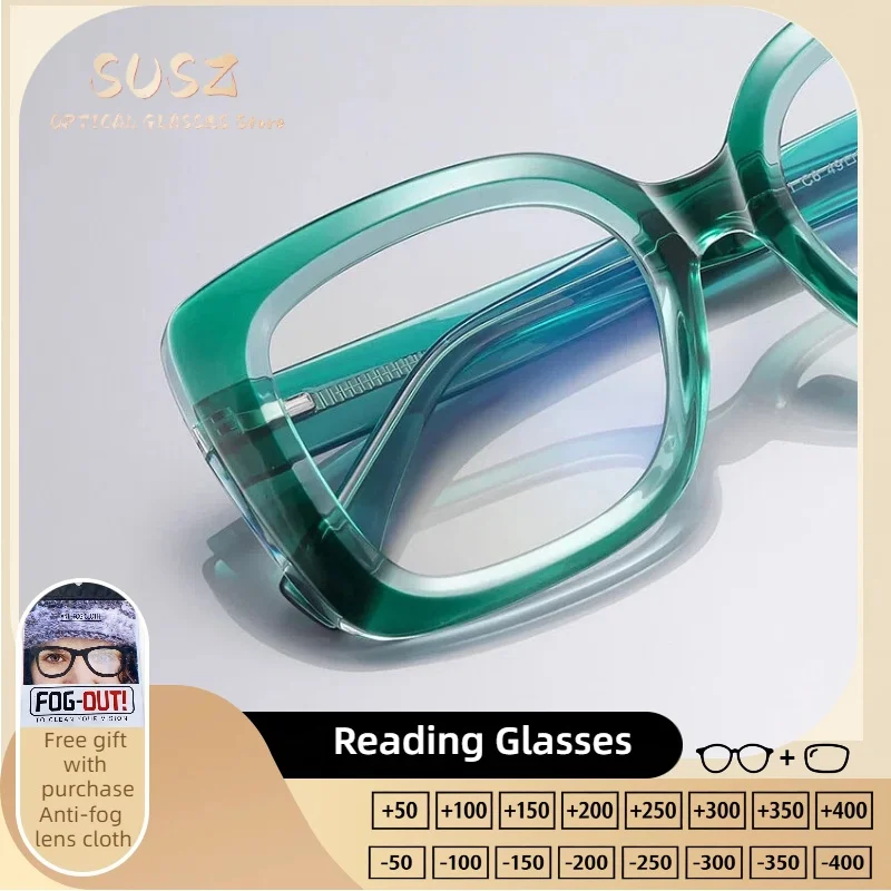 

SUSZ Fashion Currents Square Reading Glasses Anti Blue Light Retro Myopia Prescription Eyeglasses Progressive Glasses