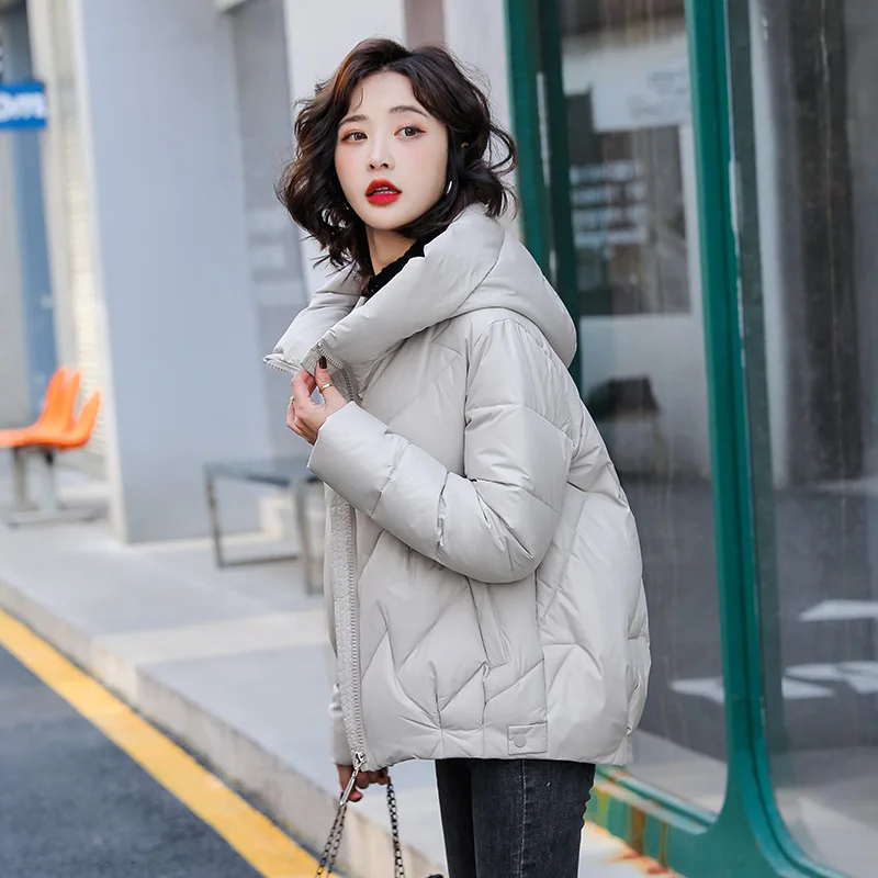 Women's Short Winter Cotton Jacket Warm New Loose Hooded Thick Cotton Coat Trendy Quilted Cotton Padded Jacket Parkas Clothing