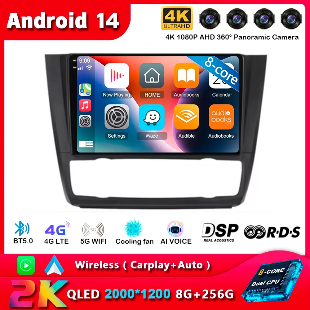 Radio samochodowe Android14 Carplay do BMW serii 1 E81 E82 E87 E88 2004 2005 2006 2007 -2011 Multimedialny odtwarzacz GPS WIFI + 4G Stereo