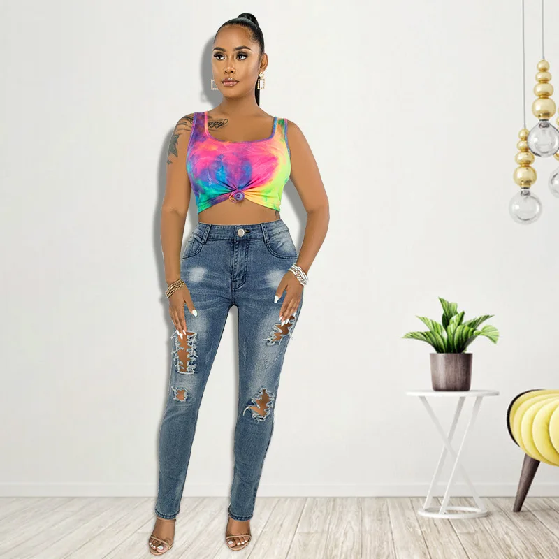 

21817 Women's Clothing 2025 Autumn New Broken Hole Horseshoe Wash Sexy Denim Pants New Products