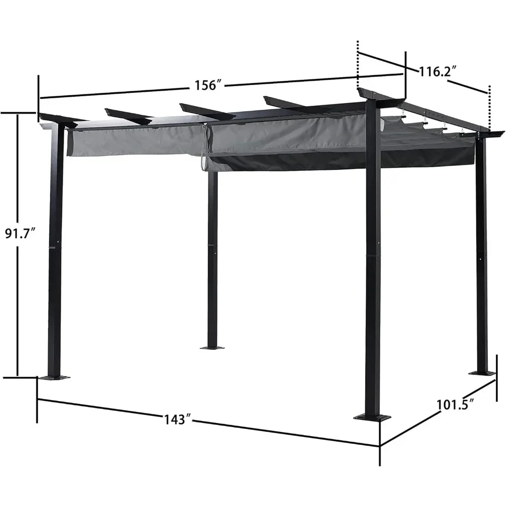 10' X 13' Outdoor Retractable Pergola with Sun Shade Canopy Patio Metal Shelter for Garden Porch Beach Pavilion Grill Gazebo