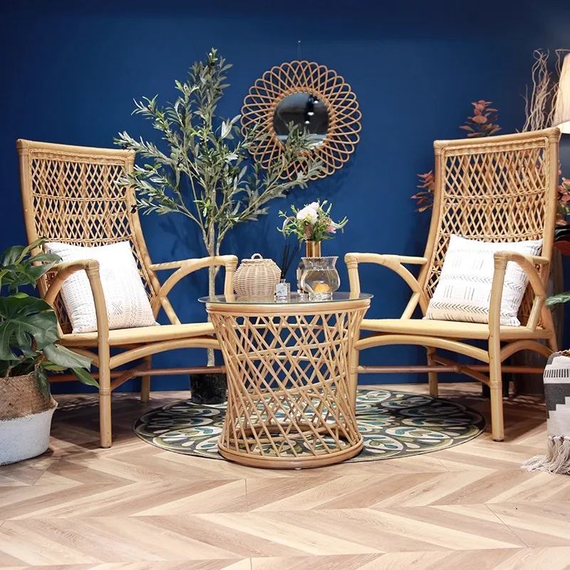 

Modern Natural Rattan Woven Eco-Friendly Chair Tea Table Combination for Bedroom Apartment Balcony Leisure Living Room Furniture