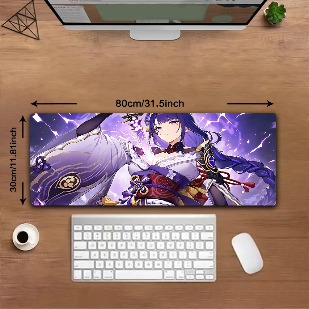 1pc R-Raiden Shogun Gaming Mouse Pad - Non-Slip Rubber Base, Washable Desk Mat with Vibrant Purple & Golden Artwork, Perfect for