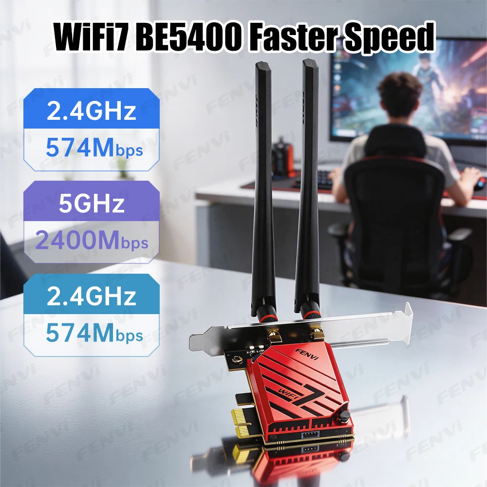 Fenvi WiFi 7 PCIe Wireless Adapter Bluetooth 5.4 MT7925 WiFi7 Karta sieciowa BE5400 Tri Band 2.4G/5G/6GHz dla komputerów stacjonarnych z systemem Win 10/11 — zdjęcie produktu 4
