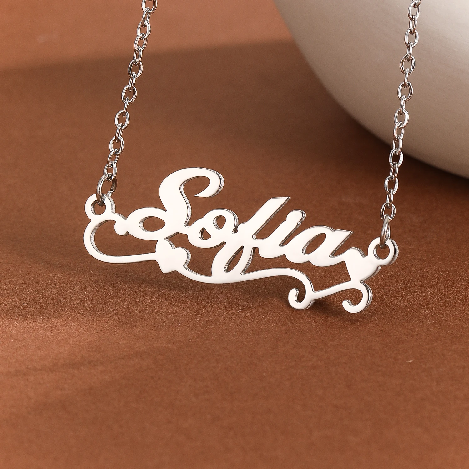 Stainless Steel Personalized Customized Love Name Silver Necklace Women's Jewelry Birthday Surprise Gift