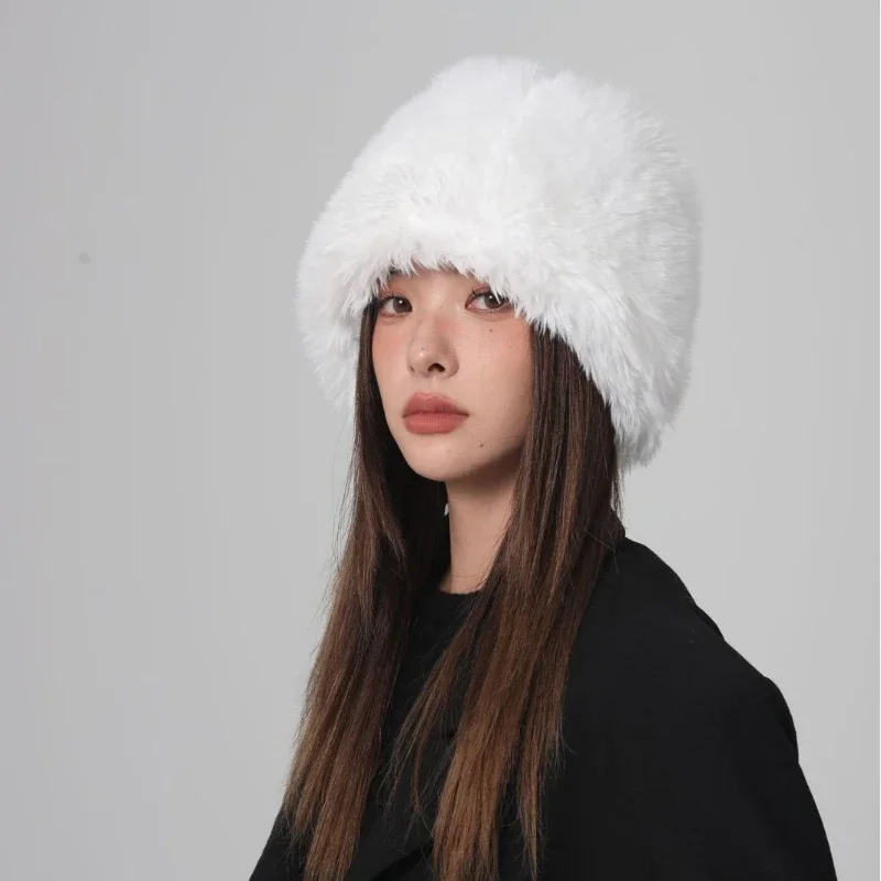 Ins New Blue Cute Plush Bucket Hats Men Autumn and Winter Big Head Korean Version Thickened Warm Fashion Ski Caps for Women