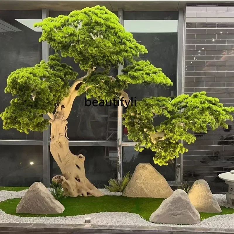 TTT  HSimulated welcome pine fake tree landscaping hotel lobby staircase decoration indoor landscape