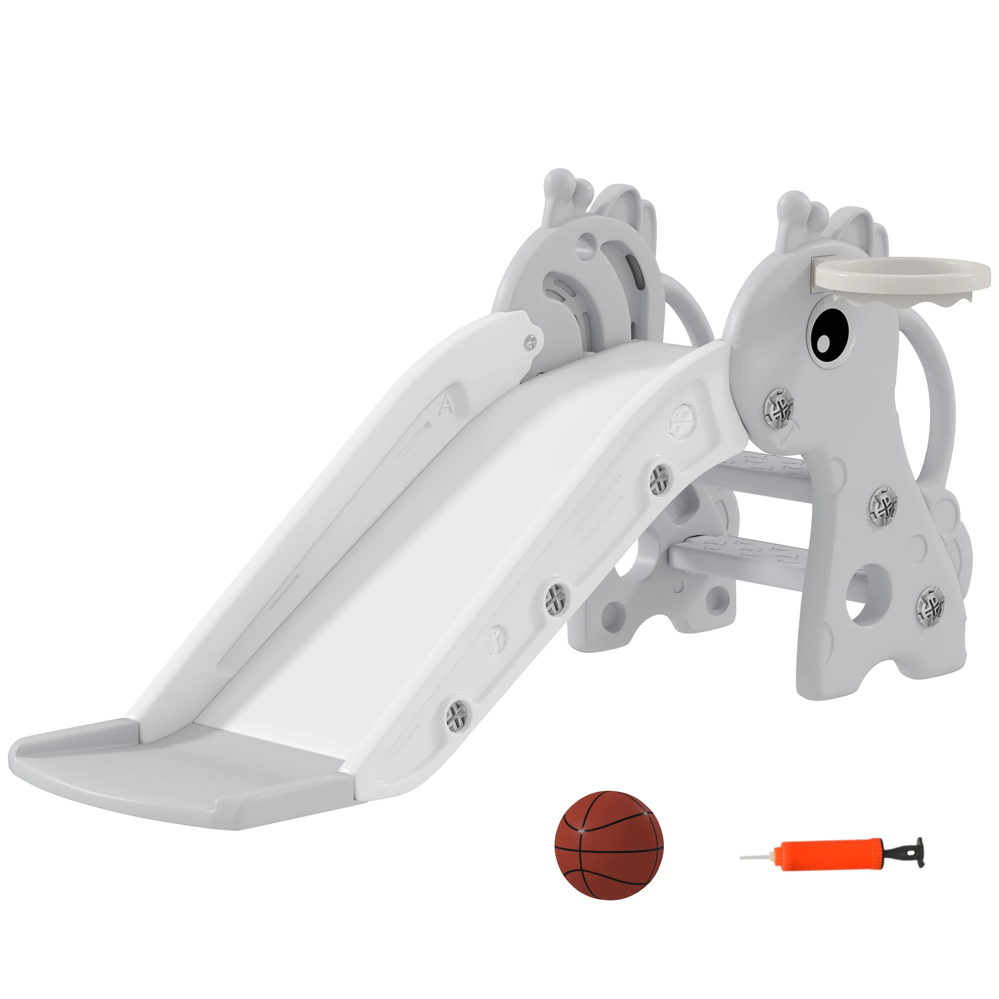 AIYAPLAY Tobogán Infantil 3 en 1 con Canasta de Baloncesto 106x51,5x52 cm Gris
