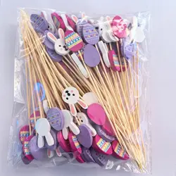 100PCS Bunny Eggs Bamboo Sticks Toothpick Skewer Easter Decoration Cake Food Fruits Pick Toothpick Kids Easter Party Supplies
