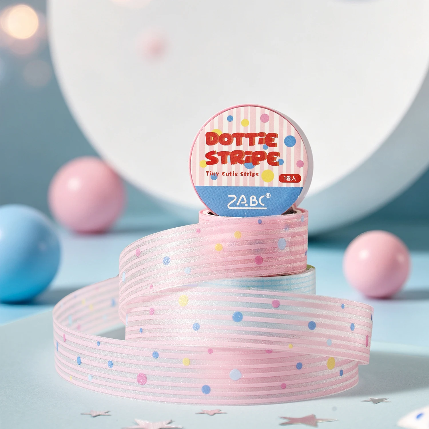 1 Roll Semi-transparent PET Washi Tape, polka dot stripe pattern, decorative masking tape for journal scrapbook layout