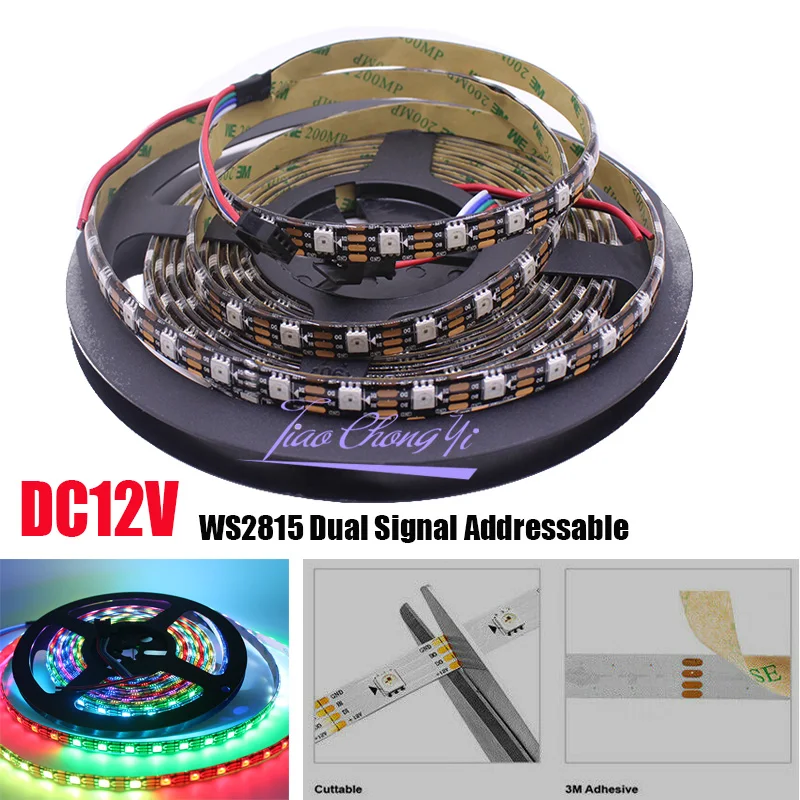 WS2815 12V 5M 300LEDs Pixels (WS2812B ) RGB Full Color LED Pixels Strip Light Dual-Signal Individually Addressable IP65