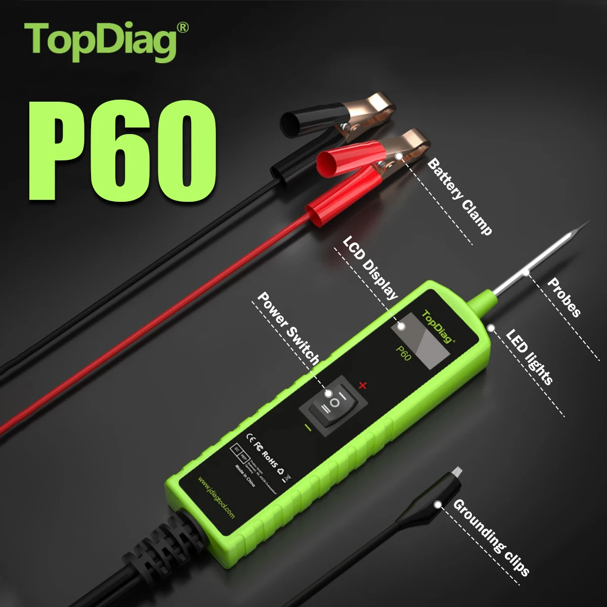 

Topdiag Electrical System Tester Automotive Power Circuit Probe Tester 12V 24V Car Motorcycle Excavator Steamship Battery Tester