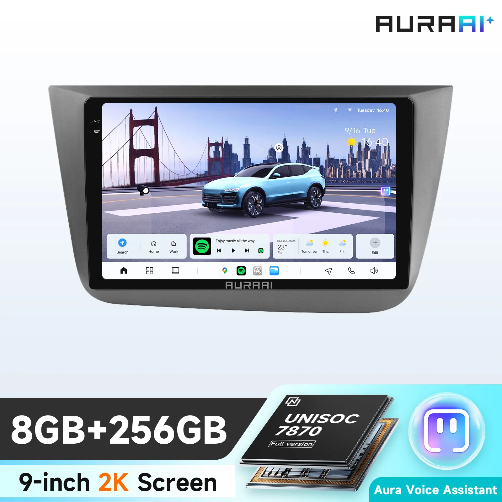 9 ''7862 Intelligent Scherm 2din Android Auto Radio Multimedia Video Speler Voor Stoel Altea Voor Toledo Gps Nav Carplay Auto 4G Rds - afbeelding 1