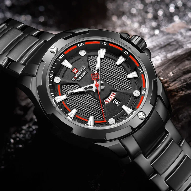 NAVIFORCE NF9161 Men\'s Military Sport Luminous Waterproof Male Clock Date Display Stainless Steel Watch Relogio Masculino