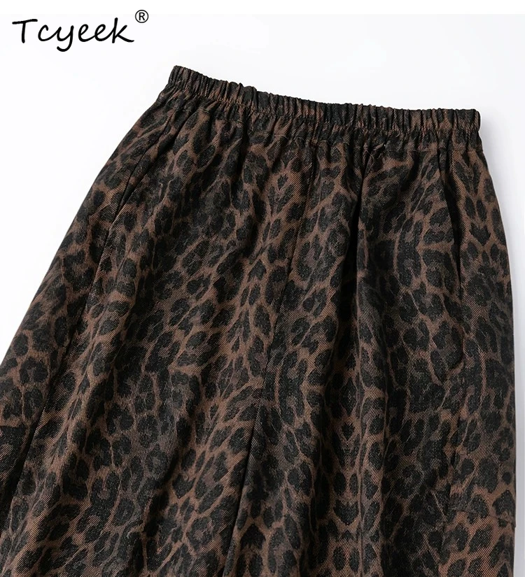 Tcyeek 100% Real Silk Pants for Woman Clothing Casual Harem Pants Women Summer Vintage Trousers Fashion Leopard Брюки Женские