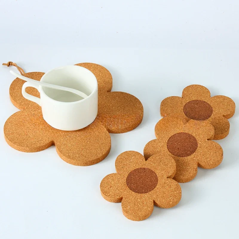 Flower Hanging Cute Coasters for Drinks Absorbent&Reusable Coaster Set Cork Flower Shape Coasters for Coffee Tea Cup Mat