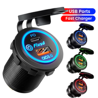 Quick Charge 3.0 Dual USB Fast Car Charger Socket 36W Waterproof 12V/24V Power Outlet with Touch Switch & Led Light Waterproof