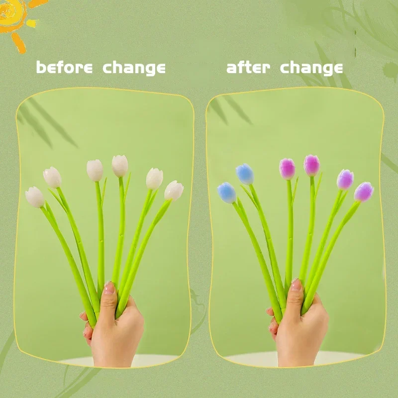 3pcs Color Changing Tulip Gel Pens Cute Discolor Floral Black Ink Neutral Pens Korean Stationery Holiday Gifts Office Supplies