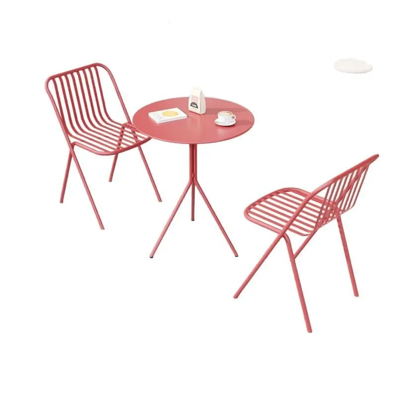 

Nordic outdoor wrought iron table and chair milk tea shop cafe outdoor metal dining table and chair combination courtyard balcon