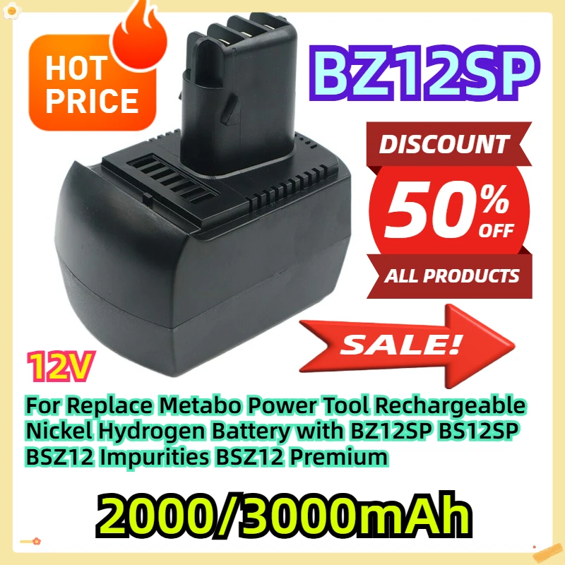For Replace Metabo Power Tool Rechargeable Nickel Hydrogen Battery with 12V BZ12SP BS12SP BSZ12 Impurities BSZ12 Premium